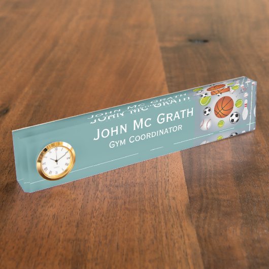 Sport-Ball-Schreibtisch-Namensschild mit Uhr Namensplakette (Seite)