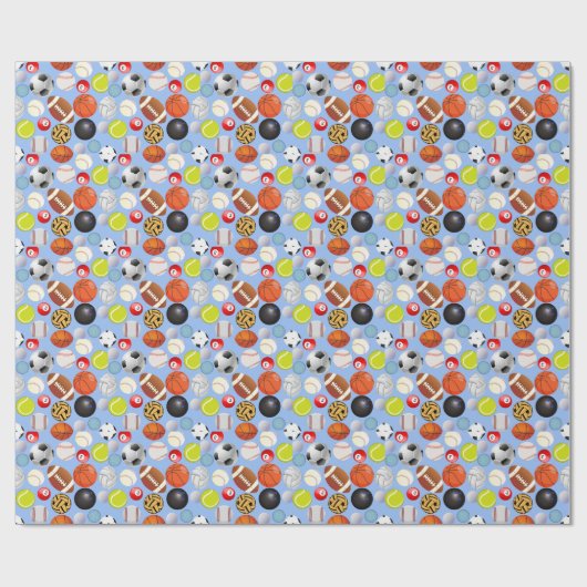 Sport Balls Pattern Lblue BG Geschenkpapier (Flach)