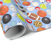 Sport Balls Pattern Lblue BG Geschenkpapier (Rolleneckpunkt)