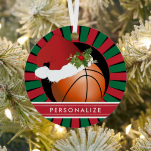 Sport Basketball Weihnachten Weihnachtsmannmütze 2 Ornament Aus Metall