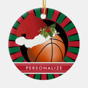 Sport Basketball Weihnachten Weihnachtsmannmütze Keramik Ornament