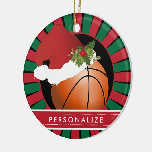 Sport Basketball Weihnachten Weihnachtsmannmütze Keramik Ornament (Links)