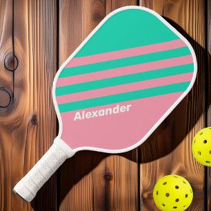 Sport Beach Breeze Nostalgische Streifen mit Namen Pickleball Schläger