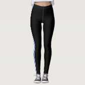 Sport Blue White Side Stripe Schwarze Leggings (Vorderseite)