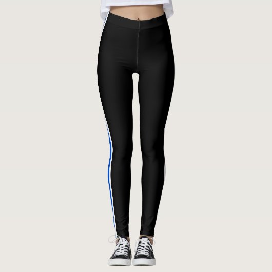 Sport Blue White Side Stripe Schwarze Leggings (Vorderseite)