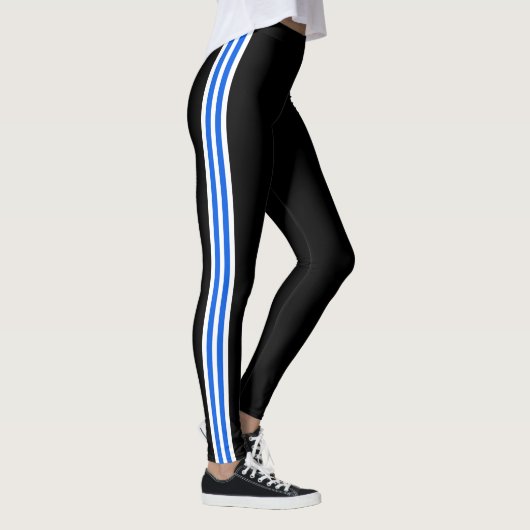 Sport Blue White Side Stripe Schwarze Leggings (Rechts)