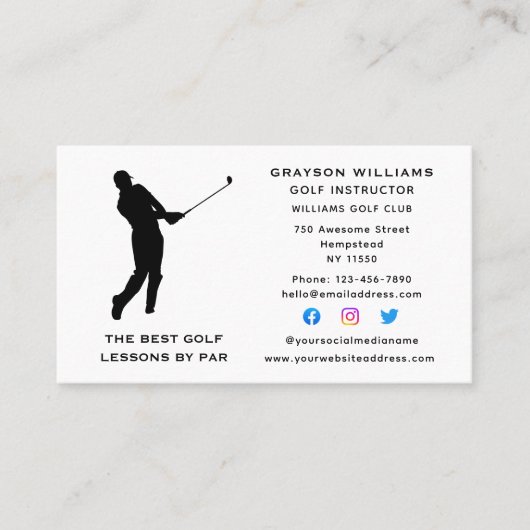 Sport Coach Male Golf Pro Instruktor Social Media Visitenkarte (Vorderseite)