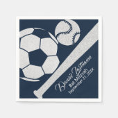 Sport Combo Baseball Soccer Mitzvah Silver Serviette (Vorderseite)