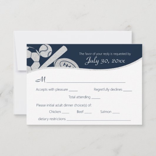 Sport Combo Response Card mit Abendessen RSVP Karte (Vorderseite)