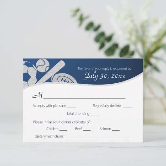 Sport Combo Response Card mit Abendessen RSVP Karte (Stehend Vorderseite)