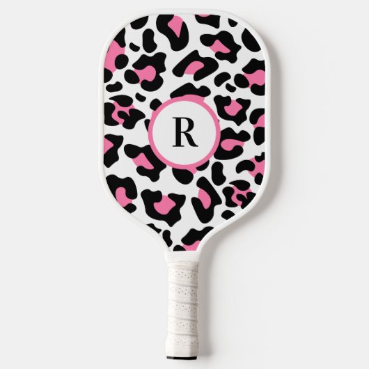 Sport Cute Pink Fun Animal Print Monogram  Pickleball Schläger (Rückseite)