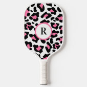 Sport Cute Pink Fun Animal Print Monogram  Pickleball Schläger (Vorderseite)