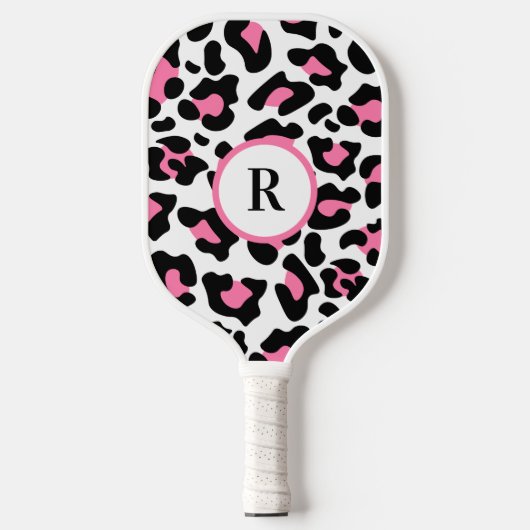 Sport Cute Pink Fun Animal Print Monogram Pickleball Schläger (Vorderseite)