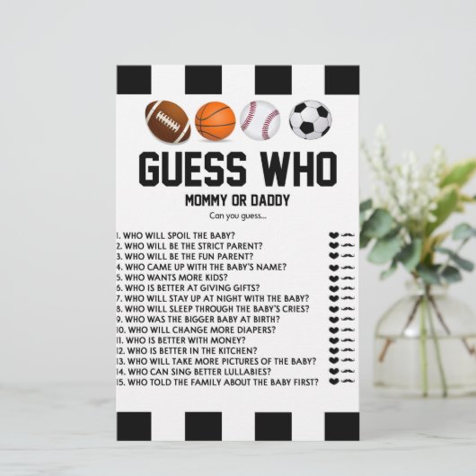 Sport dachte Raten, wer! Babyduschspielstation Briefpapier (Stehend Vorderseite)