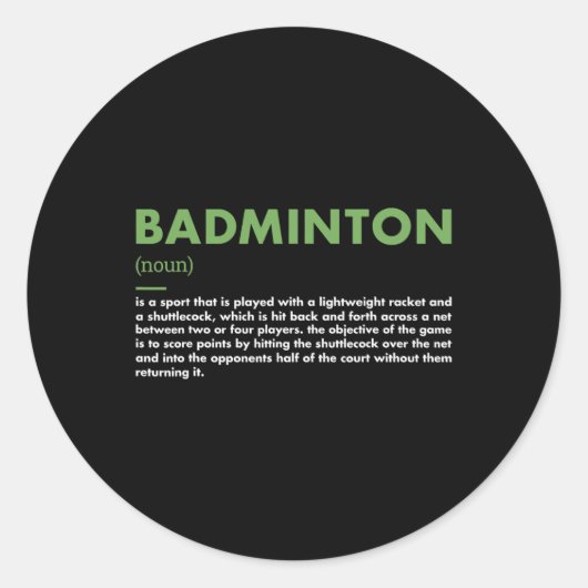 Sport Definition Badminton Runder Aufkleber (Vorderseite)