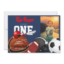 Sport Einladung zum 1. Geburtstag Baseball Fußball