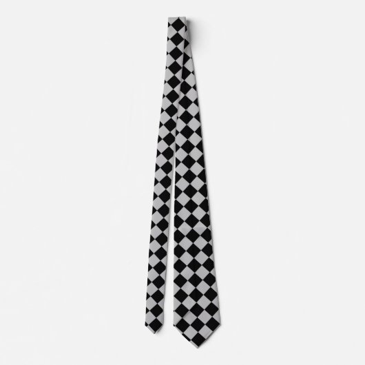 Sport Flag Neck Tie Black and Grau Karo Krawatte (Rückseite)