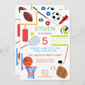 Sport Geburtstag farbenfroh Einladung (Vorne/Hinten)