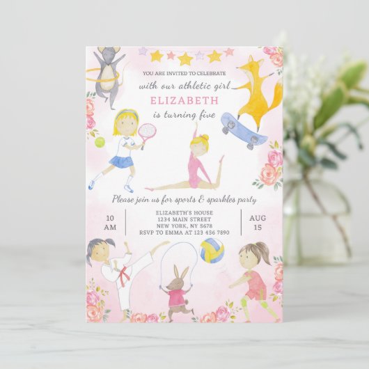 Sport Girl Birthday Einladung (Stehend Vorderseite)