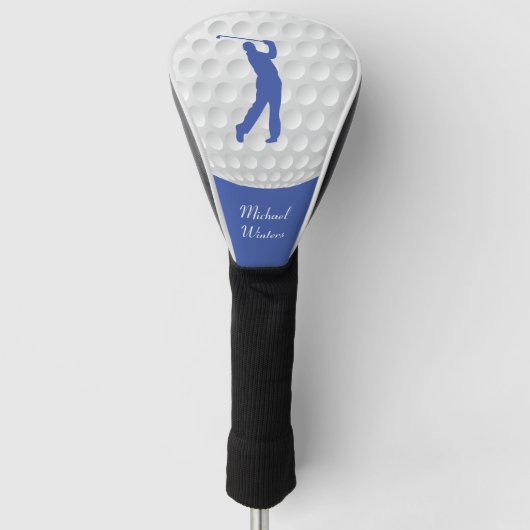 Sport Golfer Male Blue Silhouette Golf Headcover (Vorderseite)