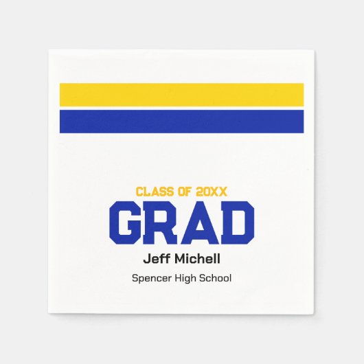 Sport Grad Blue & Gold Personalisierter Abschluss Serviette (Vorderseite)