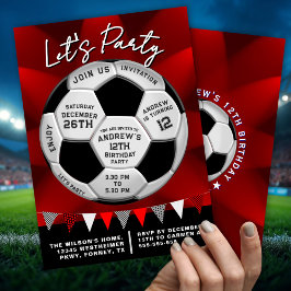 Sport Lovers Soccer Ball Boys Red Birthday Einladung