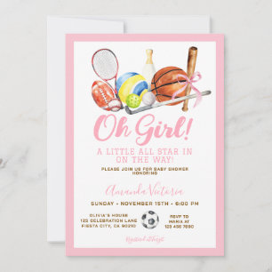 Sport Mädchen Ball All Star Themenparty Babyparty Einladung