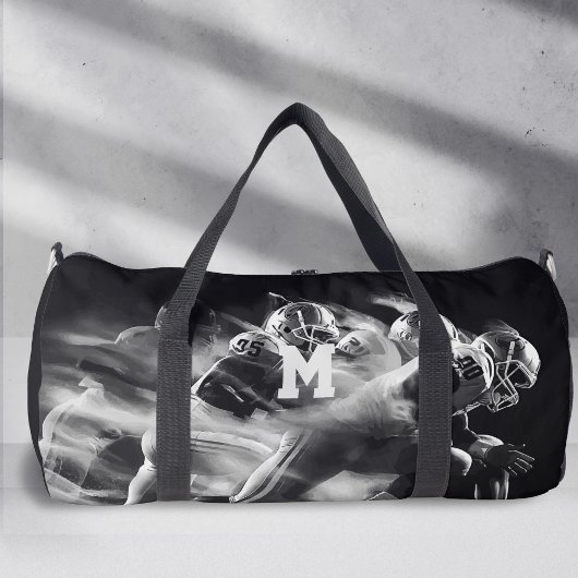 Sport Monogram, Black and White Football Duffle Bag