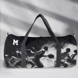Sport Monogram, Schwarz-Weiß, Basketball Duffle Bag