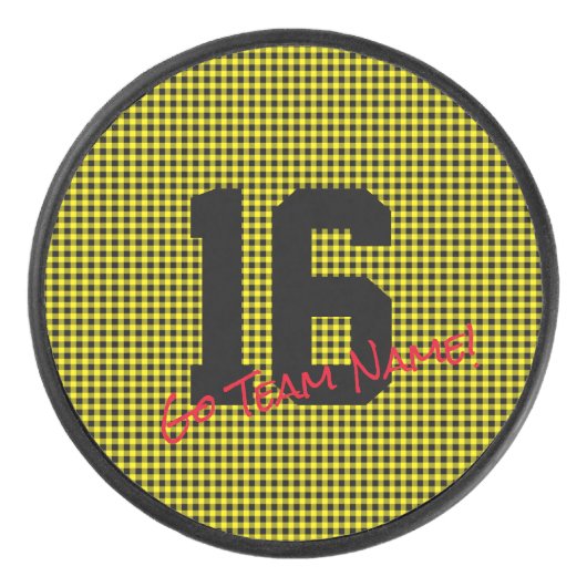 Sport NUMMER Black Gold GO TEAM NAME! Spaß Eishockey Puck (Vorderseite)