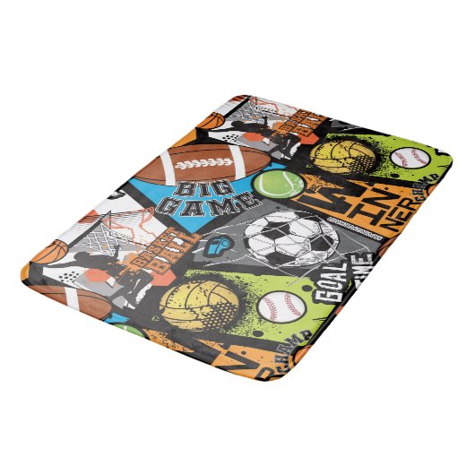 Sport Pattern With Balls Badematte (Schrägansicht)