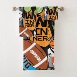 Sport Pattern With Balls Badhandtuch Set