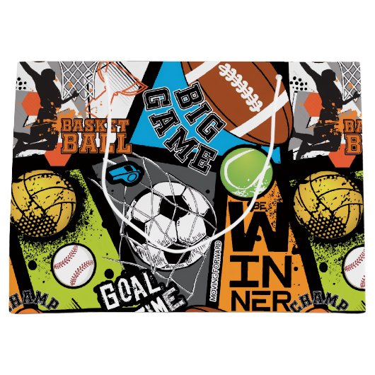 Sport Pattern With Balls Große Geschenktüte (Vorderseite)