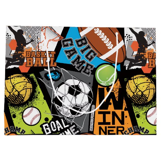 Sport Pattern With Balls Große Geschenktüte (Rückseite)