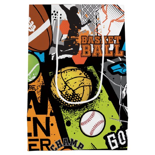 Sport Pattern With Balls Mittlere Geschenktüte (Rückseite)
