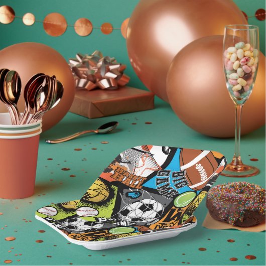 Sport Pattern With Balls Pappteller (Multi)