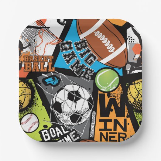 Sport Pattern With Balls Pappteller (Vorderseite)