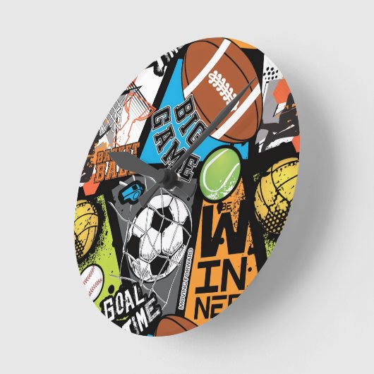 Sport Pattern With Balls Runde Wanduhr (Winkel)