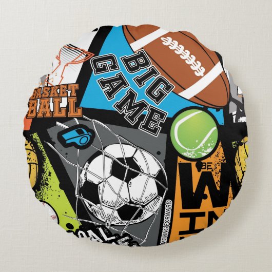 Sport Pattern With Balls Rundes Kissen (Vorderseite)
