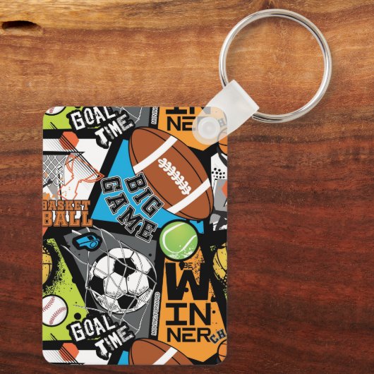 Sport Pattern With Balls Schlüsselanhänger (Rückseite)