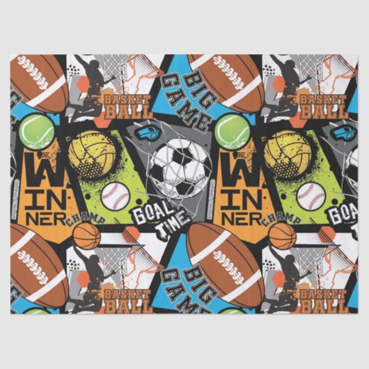 Sport Pattern With Balls Seidenpapier (Vorderseite)