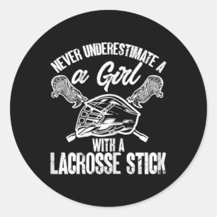 Sport Player Lacrosse ein Mädchen mit Lacrosse Sti Runder Aufkleber
