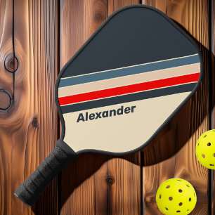 Sport Retro Nautilus Regenbogen gestreift mit Name Pickleball Schläger