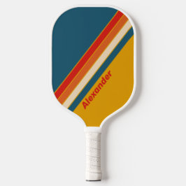 Sport Retro Senf gestreift mit Namen Pickleball Schläger