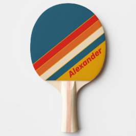 Sport Retro Senf-Gestreift mit Namen Tischtennis Schläger
