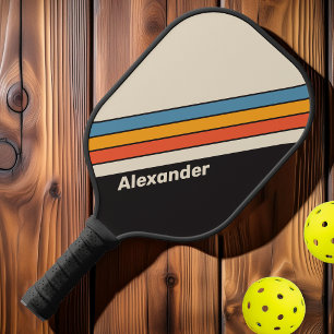 Sport Retro Vintager dunkler Regenbogen Streifen m Pickleball Schläger