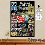 Sport Senior Abschluss 18 FotoCollage Poster<br><div class="desc">Ehre und Ehre deinen High School Sport Senior auf Senioren Night, beim Athletics Awards Bankett oder Ausstellung auf seiner Abschlussfeier dieses Foto Collage Poster Druck mit 18 Bildern und personalisiert mit der Anzahl, Initialen oder Schulmonogramm, Name und Ihren eigenen Text in Ihrer Wahl von Text und Hintergrund (das Beispiel zeigt...</div>