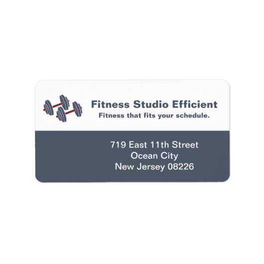 Sport Studio Tagline Dumbbell Grey White Address Adressaufkleber (Vorne)