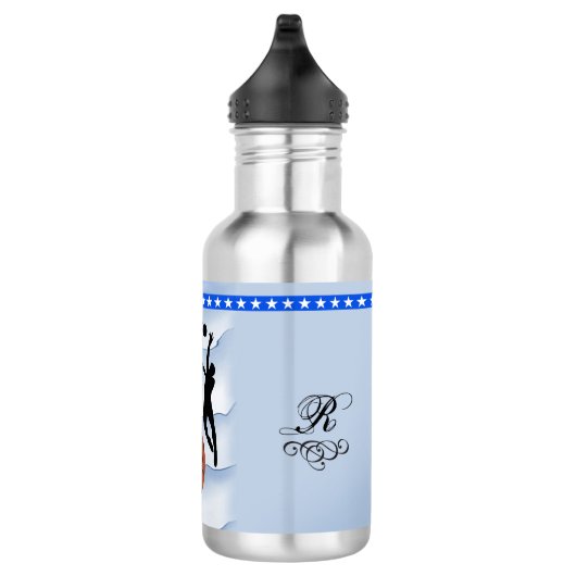 Sport-Thema-Basketballball und -spieler Edelstahlflasche (Rechts)