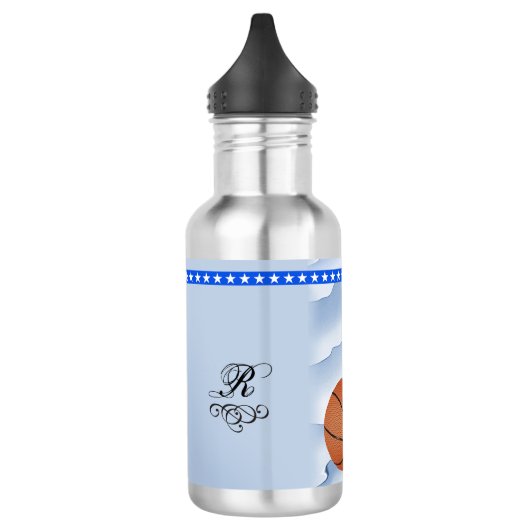 Sport-Thema-Basketballball und -spieler Edelstahlflasche (Links)